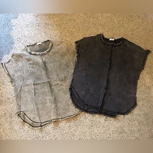 Zenana Outfitters Charcoal and Tan Short Sleeve Tees